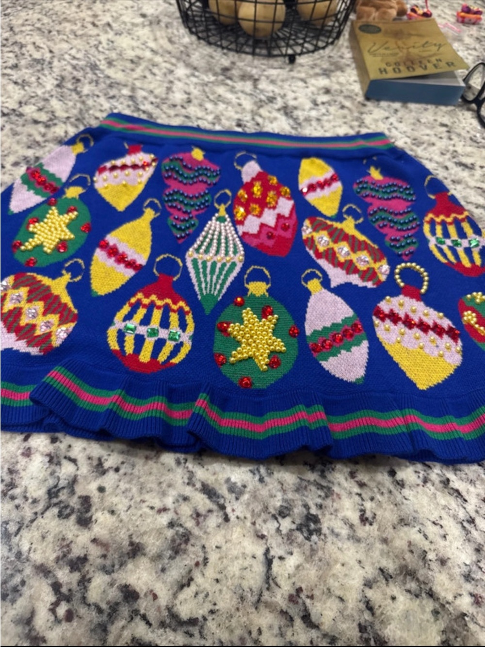 Women's Blue Holiday Ornament Knit Skirt